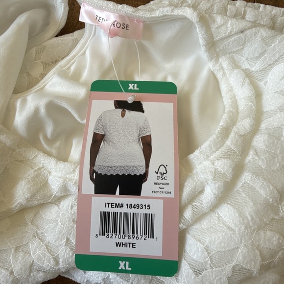 Teddi Rose Womens Top  Lace‎ Floral Stretch Short Sleeves White XL New - Picture 4 of 7